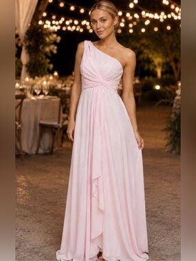 Blush Pink One Shoulder Formal Gown Size 2 NWT Pockets Lace Up Back
